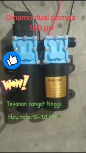 Pompa Air DC 12V Pump Original 160Psi High Pressure Double Motor 2 Dinamo Sprayer Pertanian Misting Steam Alat Cuci Motor