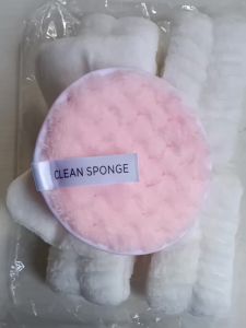 3Pcs/Set Pink Reusable Makeup Remover Pads + White Bow Headband + Wristbands Soft Wash Face Band Skincare Set for Girls