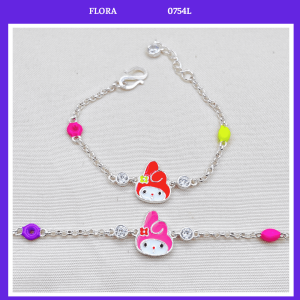 FLORA 0754L - Lắc tay bạc ta hình thỏ My Melody màu đỏ hồng dành cho bé gái