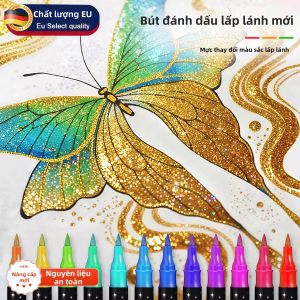 Bút Vẽ Nghệ Thuật Đa Màu Bóng Lấp Lánh Không Độc Hại Đầu Đôi