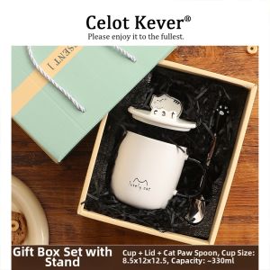 Ceramic Cup with Lid and Spoon Gift for Home
