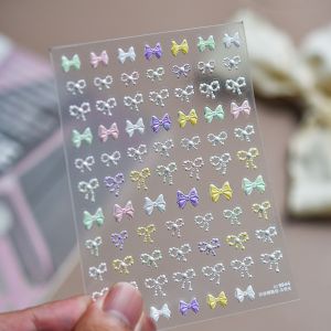 Fashional Pearl Bow 5D Nails Stickers Colorful 3D Embossed Bowkont Nail Art Decorations Self-Adhesive Nail Stickers Decals DIY