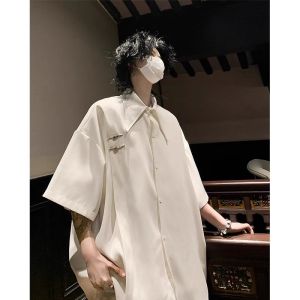 เสื้อเชิ้ตแขนสั้นผ้าไหมน้ำแข็งสไตล์จีนใหม่สำหรับผู้ชาย ทรงหลวม บาง ลำลอง เสื้อเชิ้ตผ้าไหมจีนทรงหลวม เสื้อเชิ้ตแฟชั่นฤดูร้อน