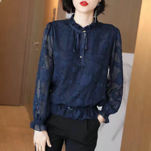 Floral Print Chiffon Shirt Womens Long Sleeve Spring Autumn New Fashion Comfortable Base Layer Shirt Inner Wear Top