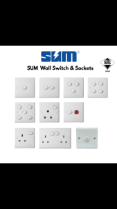 SUM [SIRIM APPROVED] PC Series Wall Switch & Sockets 13A 1/2/3/4 Gang Light Switch Universal Plug Socket
