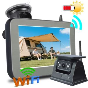 WIFI Wireless Rear View Backup Camera Solar Powered Energy Magnet Reverse Cam with AHD 5"  Monitor for Camper Truck Trailer Rv
