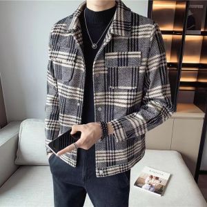 Naimo Plaid Handsome Jacket Mens Autumn and Winter New Korean Version Trend Slim Fit Thick Mens Versatile Casual Coat