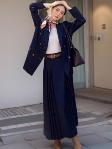 Korean Style Drapey Half Skirt Womens Spring Season Diagonal Pleated Vintage Slimming Long Dress Elegant Natural Waist