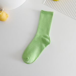 Pure Cotton Mid-Calf Socks for Women Fluorescent Green Candy Color Sports Function Four Seasons Universal Female Socks