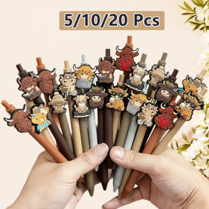 5/10/20Cute Highland Cow Print Pen Black Ink Retractable Highland Cow Pen Set Cartoon Highland Cow Gift Set School Home Office S