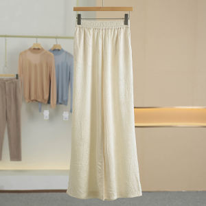 Blue Elastic Waist Straight Leg Casual Pants Skin-friendly Comfortable Fit Street Style Long Trousers for Young Women