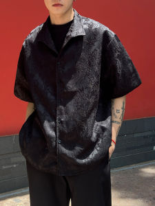 Cleanfit Short Sleeve Shirt Mens Stand Collar Walnut Pattern Texture Summer High End Feeling Fashionable Standard Fit Breathable