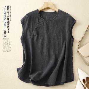 Summer 2025 Womens Retro Linen Top Pure Color Vest Chinese Style Cotton Linen Small Vest Versatile Casual Loose Fit