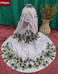 Mukena Terusan Dewasa Katun Polino Motif Bordir Bunga Dahlia