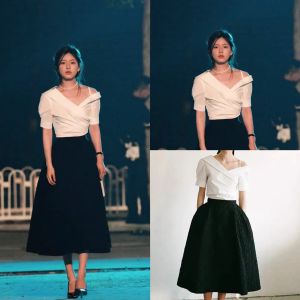 Stunning Zhao Lu Si Outfit Set White Shirt Black And White Skirt Set Korean Style Pure Cotton Short Sleeve Womens Shirt