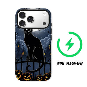 BILIBILI | Halloween Black Cat Scene Phone Case for iPhone 18 17 16 15 14 13 12 11 Air Pro Max Plus Double-layer Cover