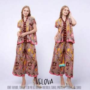 SEMERBAK BATIK ORI ONE SET PREMIUM ABSTRAK VELOVA BUSUI FRIENDLY | SETELAN CELANA PANJANG LENGAN PENDEK PREMIUM
