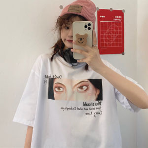 Áo Thun Cotton Tay Ngắn Dáng Rộng Phong Cách Hàn Quốc Mùa Hè 2021 Cho Nữ Thiết Kế Tay Lửng in Họa Tiết Thời Trang