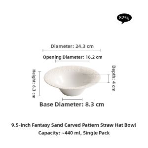 YOGEHOME | Sculptured Pattern White Open Large Soup Bowl Ceramic