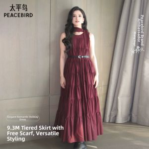 PEACEBIRD | Wine Red Dress for Women Summer
