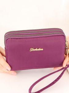 Túi Xách Nữ Vải Cotton Dài Màu Trơn Đơn Giản Có Khóa Kéo Túi Đựng Tiền Xu Túi Điện Thoại Di Động Túi Xách Thời Trang Nữ