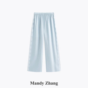 Romantic Lace Carved Straight Leg Trousers Linen and Tencel