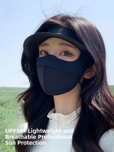 MiiOW | Womens Summer Outdoor Cycling UV Protection Face Mask Breathable Large Brim Sunshade Hat Full Face Sunscreen Mask