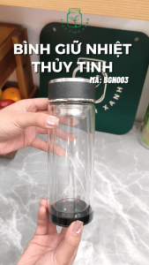 Bình giữ nhiệt Thủy Tinh Hai Lớp Đế Nhựa Nắp Inox Phối Nhựa Đựng Thức Uống - 320ml [ BGN003 ]