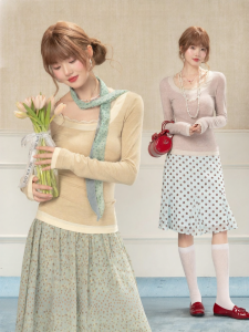 loveheynew | Áo Thun Vòng Cổ Màu Vàng Kết Hợp Ren