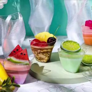 25/50PCS Disposable Dessert Cups for Party Birthday 3.4OZ Twisted Triangle Mousse Dessert Cup Ice Cream Cup Frozen Pudding Cup