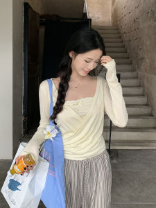 New Shoulder-Fit Slim V-Neck Trendy Youthful Womens Long Sleeve T-Shirt