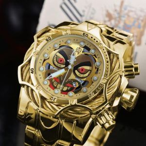 Đồng Hồ Thạch Anh Nam Màu Vàng Hip-Hop Mặt Số Hình Chú Hề Chống Thấm Nước Dây Thép Không Gỉ Vỏ Lớn Thời Trang Công Sở Đảng Quà Tặng Đồng Hồ