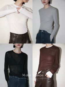 เสื้อยืดแขนยาวสีขาว Molin ทรงหลวม ผ้าโพลีเอสเตอร์ ทรงพอดีตัว สำหรับผู้หญิง ฤดูใบไม้ร่วง 2023 เสื้อชั้นในลายไม้ไผ่