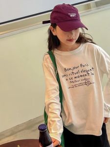 เสื้อยืดเด็กผ้าฝ้ายแท้สไตล์ลําลองสําหรับฤดูใบไม้ร่วงหลวมพอดีแขนยาวตู้เสื้อผ้าที่จําเป็นสําหรับเด็กผู้หญิง