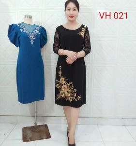 Váy đầm trung niên VH021 phốI hoa đính kim sa tay zen nỡ sang chảnh lịch lãmfom body dáng suông A