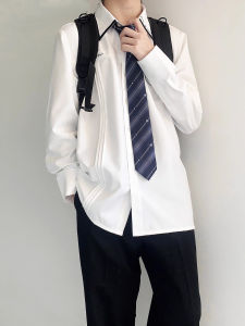 Mukun Shu DK Original Long Sleeve Student Shirt Mens Iron-Free Embroidery Sakura Star Accordion Pleat Japanese Style Uniform White Shirt