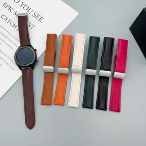 Dây Da 20mm Dành Cho Samsung Galaxy Watch 6 5 4 Classic 43mm-47mm Huawei GTS BIP Khóa Từ Tính Phụ Kiện Dây Đeo Đồng Hồ Thông Minh