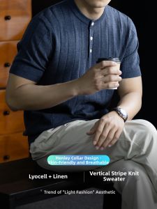 PERDONTOO | Breathable High-End Henley Collar Mens Short Sleeve Polo Shirt