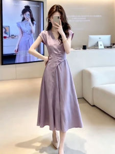 XIANENNI | Đầm Dài Tím Ôm Eo Cổ V