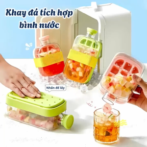 Khay Làm Đá Tích Hợp Bình Đựng Nước Nắp Nhấn Đá Thông Minh Bình Nước Kèm Khay ĐáTặng Ống Hút