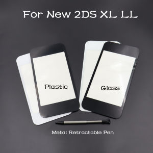 For New 2DS XL LL Console Black/ White Glass or Plastic Front LCD Screen Lens Cover+ Stylus Pen