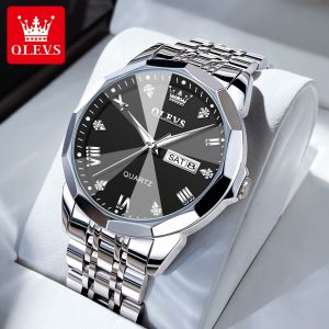 OLEVS Watch For Mans Waterproof Original Branded 2024 New Style Fashion Casual Stainless Steel Calendar Luminous Quartz Watches