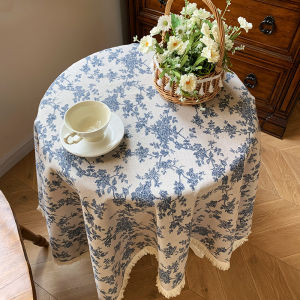 Vải Trải Bàn Tròn Họa Tiết Hoa Màu Xanh Pháp Cổ Điển Sang Trọng Thanh Lịch Phong Cách Đồng Quê Khăn Trải Bàn Bàn Trà