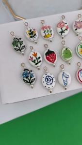Ceramic Pendant for Necklace Earrings Charm Fish Shell Cherry Strawberry Fruit Tulip Clover Flower Garden Plant Stainless Steel