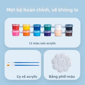 YUBAOGE | Bộ Sơn Acrylic Tan Trong Nước Không Thấm Nước Không Phai Không Độc Cho Trẻ Em Dụng Cụ DIY cho Vẽ Graffiti Trắng Tô Màu Dầu Tô Màu Vải Giày Đá 12 Màu
