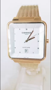 Đồng hồ SUNRISE Nam Chính hãng.Side lớn mặt vuông.Vỏ mạ vàng Mặt trắng . Kính saphia . Hàng mới 100%