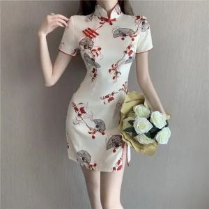XY Short Daily Improved Cheongsam and Pure and Fresh Girl Etiquette Dinner Chinese Wind Small Short Skirt新款复古年轻款少女改良版旗袍连衣裙