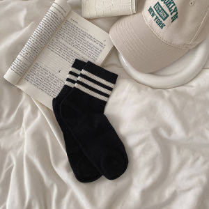 Striped Socks Childrens Spring and Summer Thin South Korea Ins Trendy Three Bars Female Middle Tube Socks Stylish Simple and Versatile Medium Stockings
