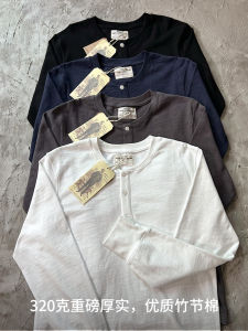 Heavyweight Retro Bamboo Cotton Henry Collar Long Sleeve Pure Cotton Loose Fit Base Layer Shirt Casual Wear for All Seasons