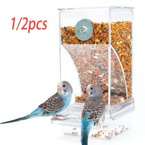 No Mess Bird Feeders Automatic Parrot Feeder Drinker Acrylic Seed Food Container Cage Accessories For Small And Medium Parakeets
